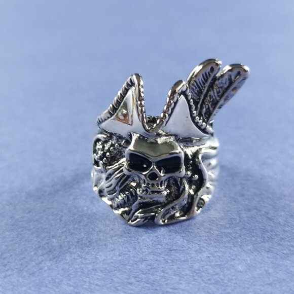 ☠️ Skull Pirate Gothic Heavy Metal Ring – Size 10/7 - Picture 1 of 4
